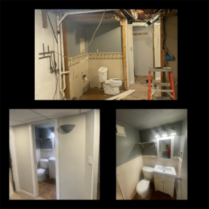 Full bathroom remodel before and after by Legacy Full Service Contracting LLC in Brackenridge, PA.