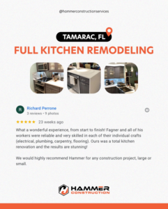 A full kitchen remodeling project in Tamarac, FL, completed by Hammer Construction Services in Boca Raton, FL.