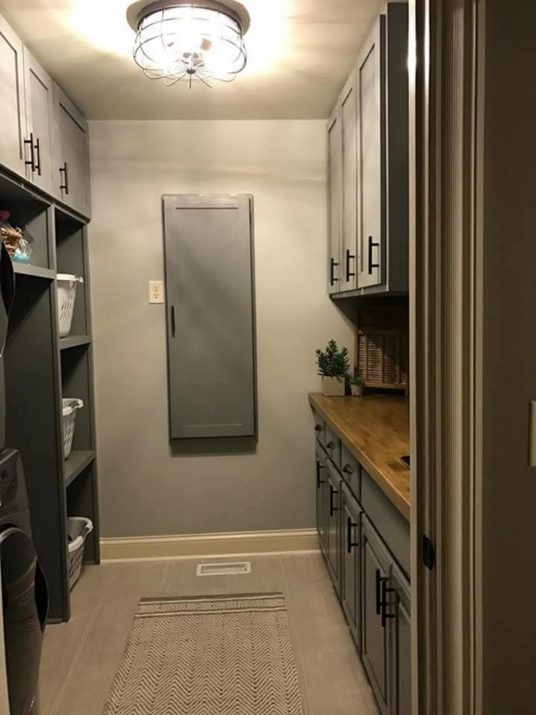 Full view of a beautifully remodeled laundry room by Hollis Construction, offering handyman services in Nashville, TN.