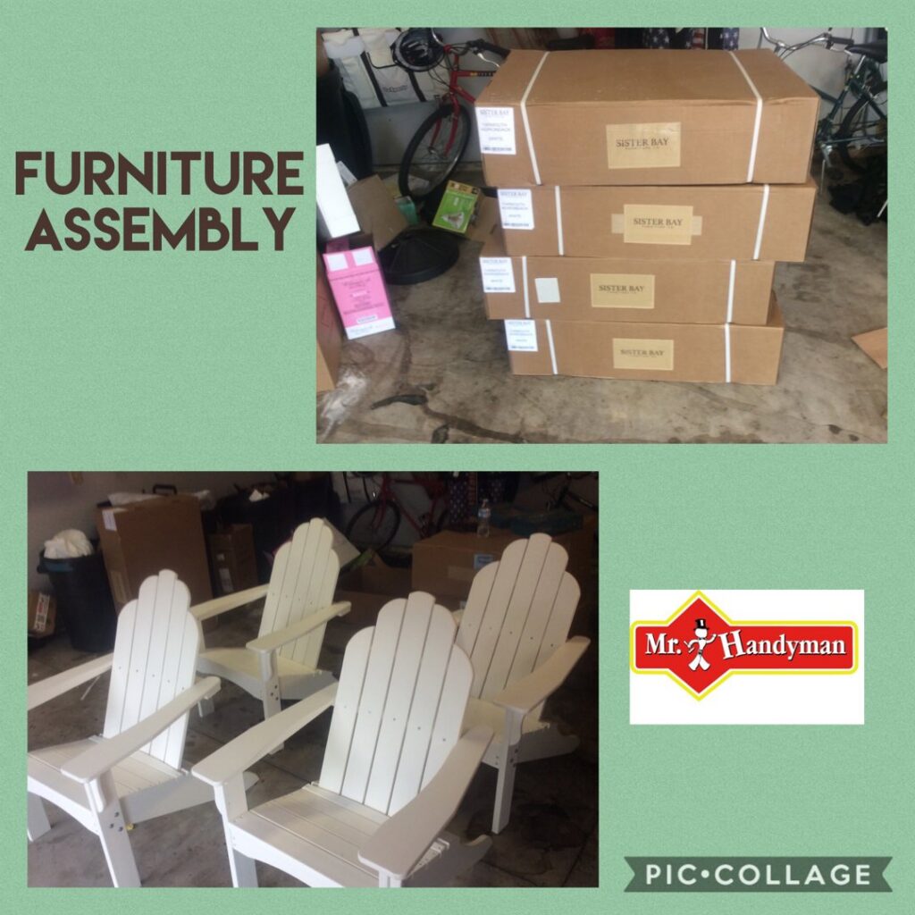 Before and after of Adirondack chair furniture assembly by Mr. Handyman of Waukesha and North Milwaukee County, WI.