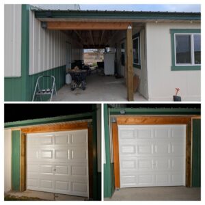 Before and after of a new garage door installation by Precision Home Solutions in Santa Fe, TN