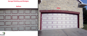 Before and after of a garage door painting project completed by Picasso Handyman Painters in Wichita, KS.