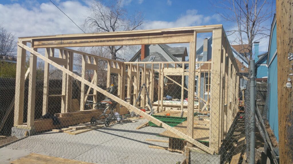 Handyman services from Element Construction Company providing wood framing for a new garage in Colorado Springs, CO.