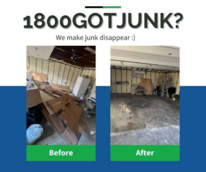 Before and after photos of a garage cleared of junk by 1-800-GOT-JUNK? in Bronx, NY