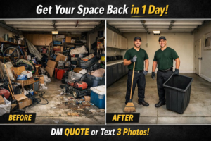 Before and after photo of a complete garage junk removal and cleanout by All American Junk Removal And Demo LLC in Citrus Heights, CA.