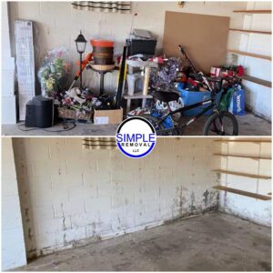 Before and after a garage junk removal service by Simple Removal LLC in Follansbee, WV.