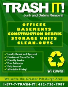 Before and after photos of a complete garage junk removal and cleanout service by Trash It LLC in Pittsburgh, PA.