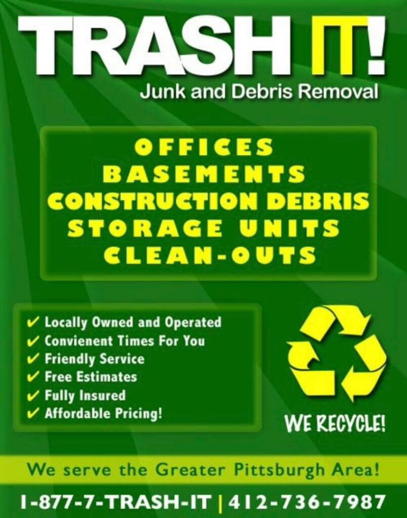 Before and after photos of a complete garage junk removal and cleanout service by Trash It LLC in Pittsburgh, PA.