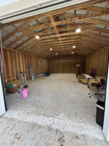 Recessed lighting installation in a new garage or workshop by R3 Electric LLC, providing handyman services in Tucson, AZ.