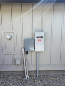 Generac generator electrical hookup and transfer switch installed by MW Construction Services in Bend, OR.