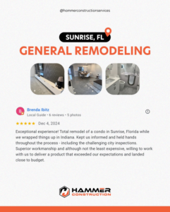 A general remodeling project for a condo in Sunrise, FL, completed by Hammer Construction Services in Boca Raton, FL.