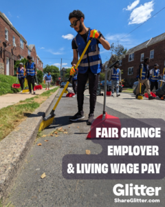 A team from Glitter sweeping litter from a residential street in Philadelphia, PA, providing general junk removal.