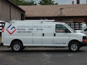 A Gorman-Lavelle Corp service van, ready for plumbing, HVAC, and mechanical service in Cleveland, OH