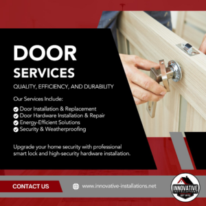 Hands installing a new door handle and lock for Innovative Installations in Fishers, IN.