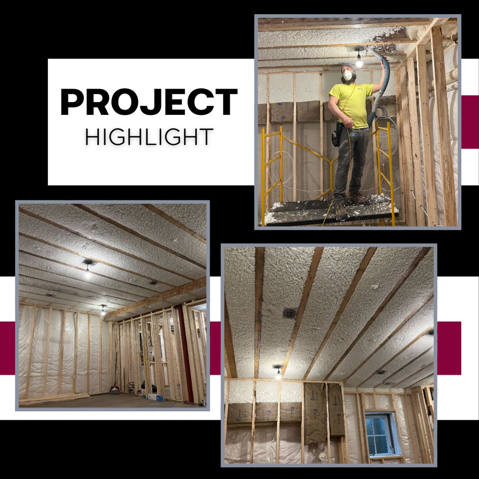 A handyman applying spray foam insulation for Whitson Insulation Company in Grand Rapids, MI.