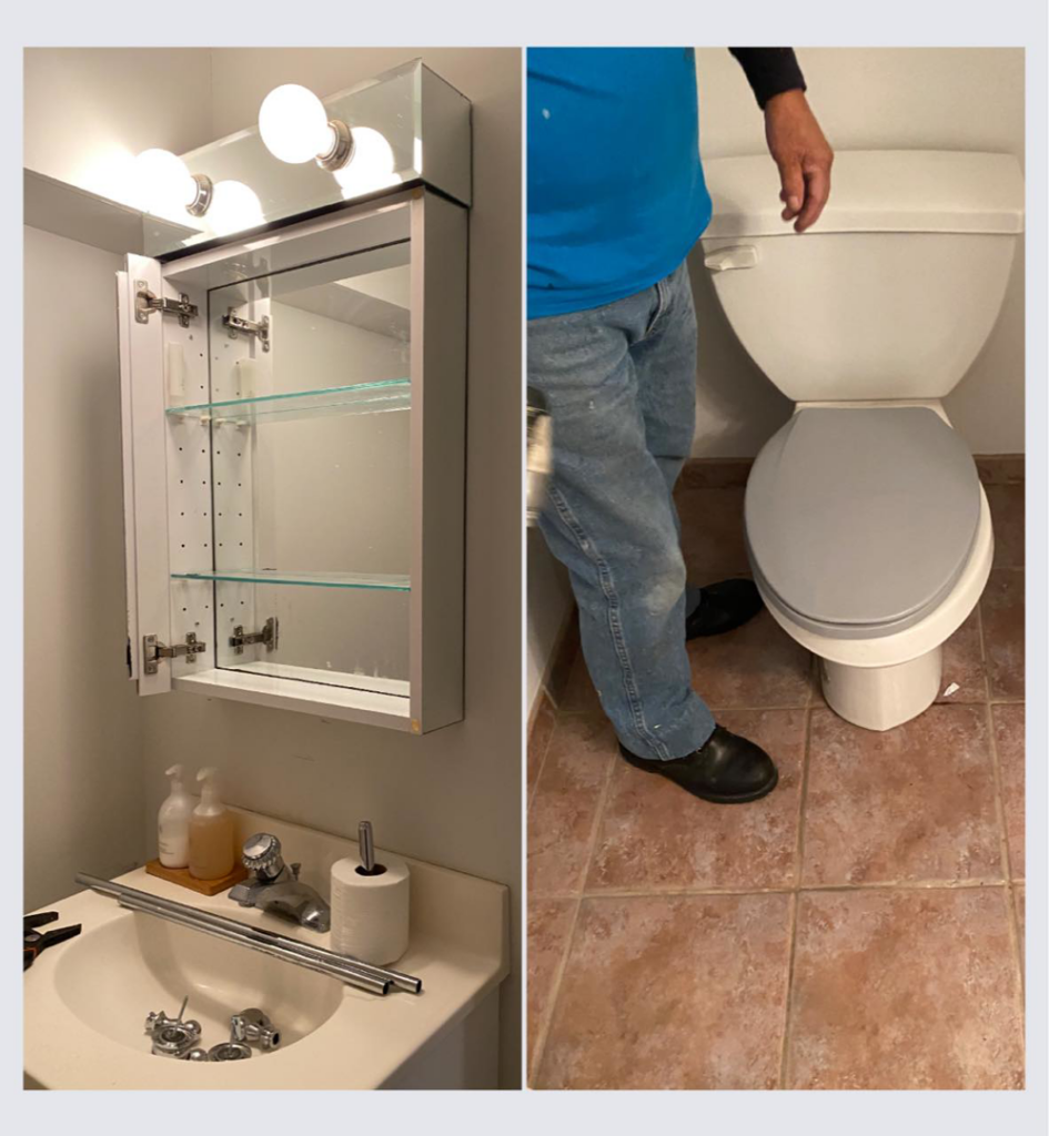 A handyman from H.S Construction performing bathroom plumbing repair and installation in Signal Hill, CA.