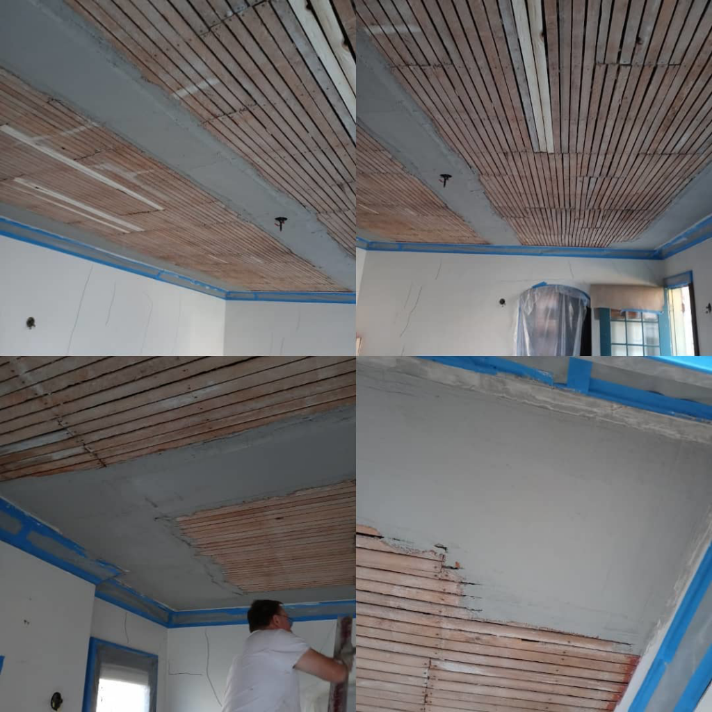 Extensive ceiling plaster and drywall repair work in progress by JPC Plaster & Drywall in Ann Arbor, MI.
