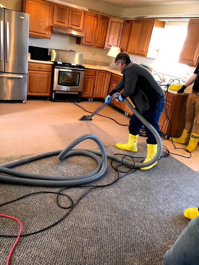 A ProTouch Restoration handyman cleaning carpet in a kitchen area in Minneapolis, MN.
