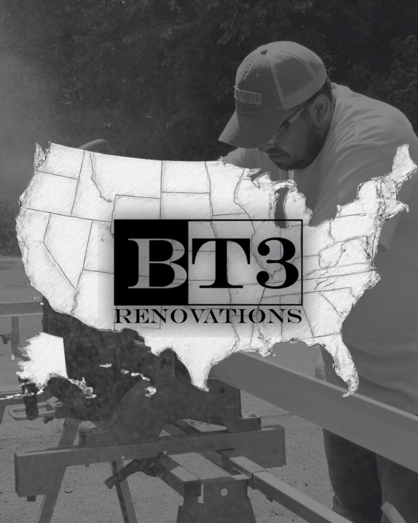 A handyman cutting wood with a saw, representing the work done by BT3 Renovations in Dayton, OH.
