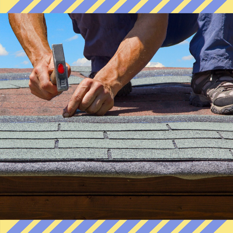A handyman installing new roof shingles on a residential home for JCR Construction LLC in Everett, WA.