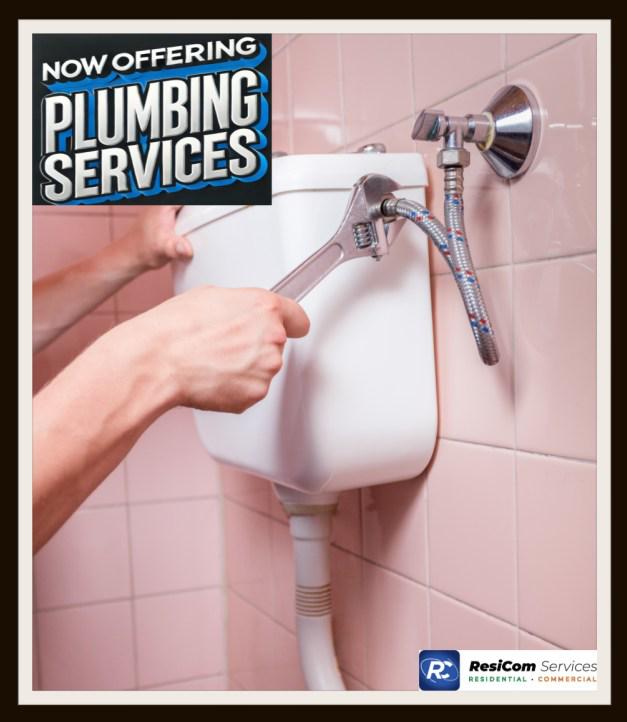 A handyman from ResiCom Services, LLC performing a toilet plumbing repair in Johnson City, TN