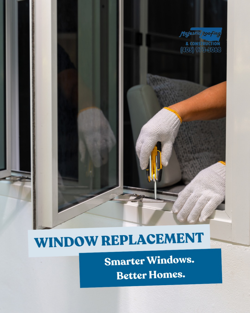 A handyman from Majestic Construction & Roofing, Inc. replacing a window in a home in Cambridge, MA.