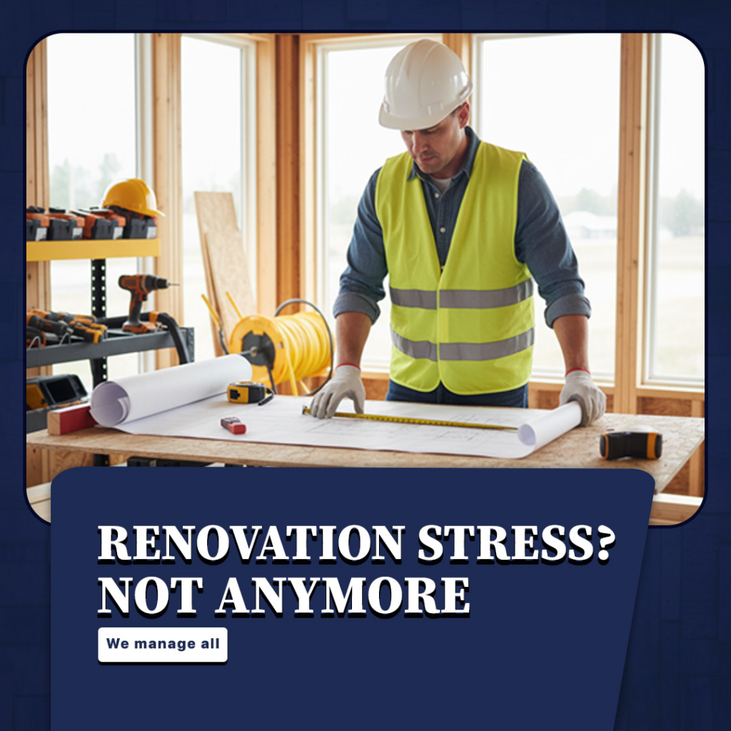 A handyman reviewing blueprints for a home renovation project by CM Home Contracting LLC in Charleston, SC.