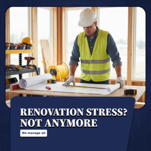 A handyman reviewing blueprints for a home renovation project by CM Home Contracting LLC in Charleston, SC.