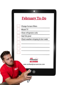 A handyman from Ace Handyman Services Charleston reviewing a February to-do list of home repair tasks in Mt Pleasant, SC.