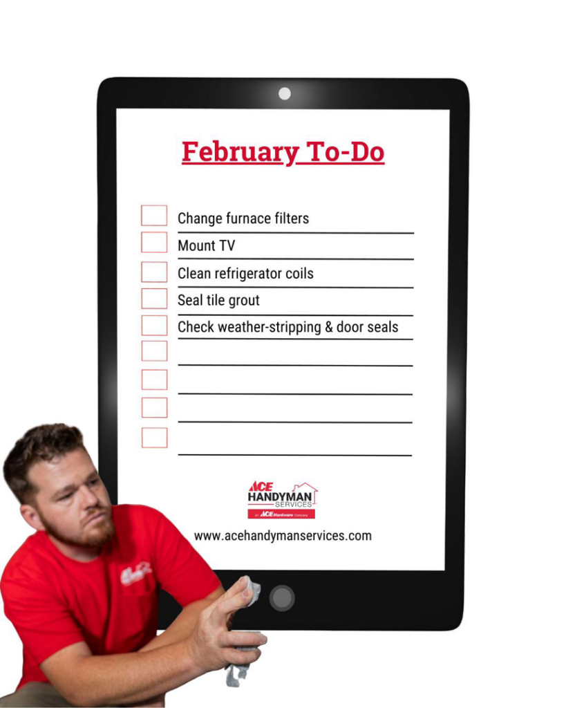 A handyman from Ace Handyman Services Charleston reviewing a February to-do list of home repair tasks in Mt Pleasant, SC.
