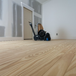 Hardwood floor sanding and renovation in progress by Wolff Renovation in Wilmington, NC.