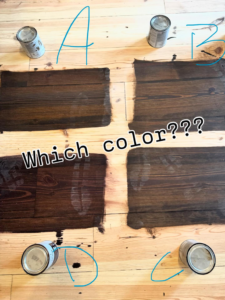 Hardwood floor stain color selection process by Trades by Taylor LLC, offering choices in Huntsville, AL.