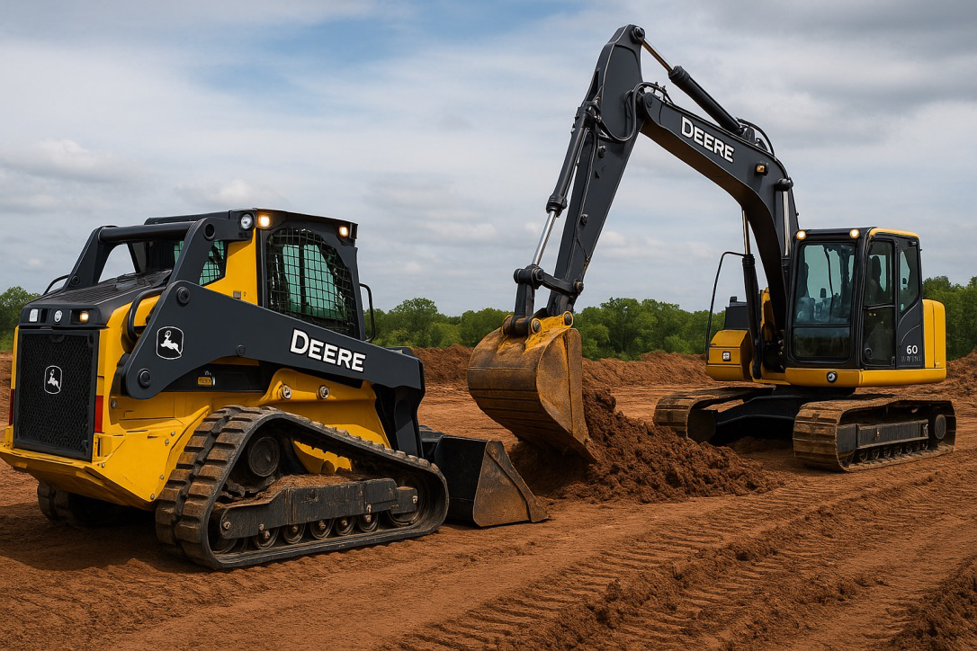 Heavy construction equipment, an excavator and skid steer, performing site prep for TMW Site Solutions in Corpus Christi, TX.