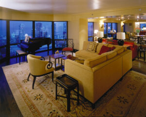 A high-rise apartment interior with city views, showcasing renovation work by S.N. Peck Builder, Inc. in Chicago, IL.