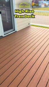 A high-rise Trex deck providing elevated outdoor living space, constructed by Great Falls Deck & Carpentry in Great Falls, MT.