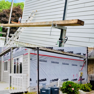 Before and after of a home exterior remodeling project by Skyline Construction, LLC in Ocean City, MD