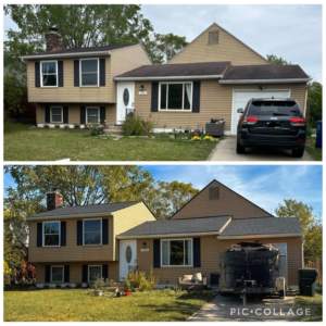 Before and after of a home exterior roof replacement by Emilee Slaughter, Home Exterior Specialist in Grove City, OH