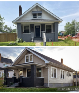 Before and after of a home siding and exterior paint project by Emilee Slaughter, Home Exterior Specialist in Grove City, OH