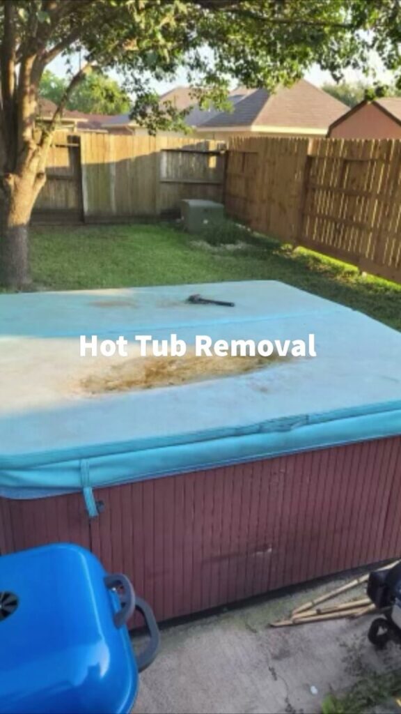 A hot tub in a backyard, indicating a hot tub removal service by Clear Your Junk - Pearland, Houston, TX.