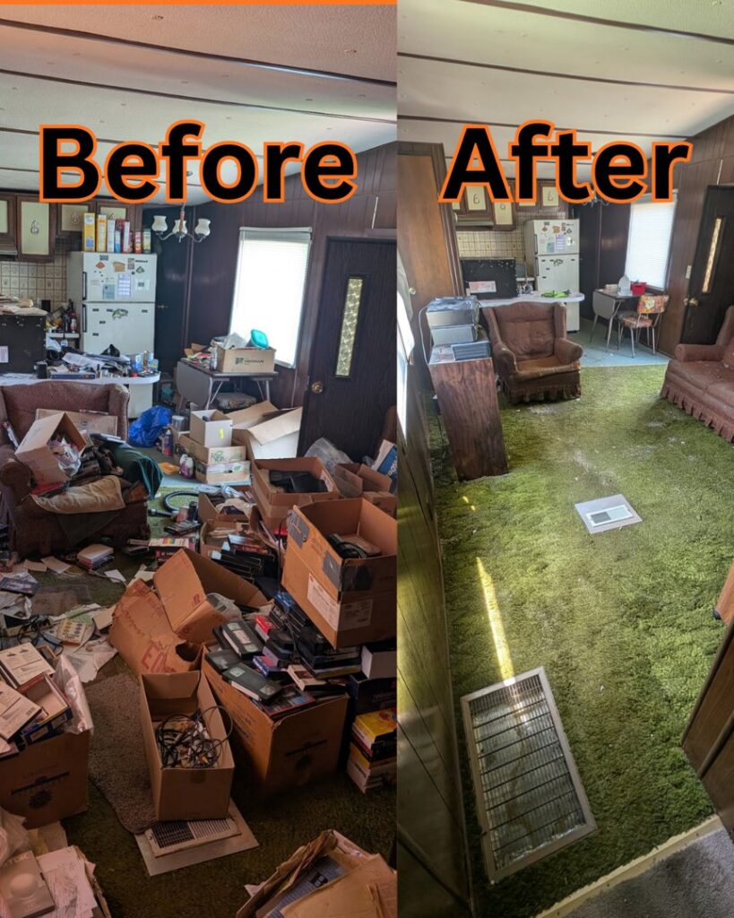 Before and after photo of a house cleanout service by Rubbish Boyz Removal LLC in Independence, MO.