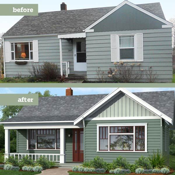 Before and after comparison of a complete house exterior renovation by Dream Construction in Johnson City, TN.