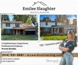 Before and after of a house exterior renovation completed by Emilee Slaughter, Home Exterior Specialist in Grove City, OH