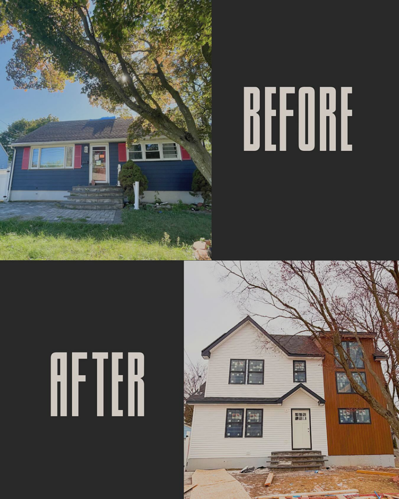 Before and after photos of a complete house exterior renovation project by I Revive Homes in Edison, NJ.