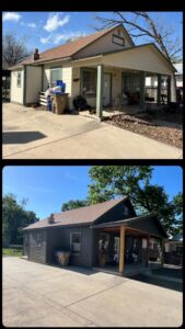 Before and after photos of a house exterior renovation by Smitty's Handyman Service LLC in Mesquite, TX.