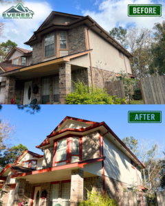 Before and after exterior renovation with new siding and windows by Everest Siding and Windows in Tomball, TX.