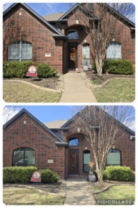 Before and after of a house exterior showing window upgrades by Pro 1 Windows and Doors in Rockwall, TX