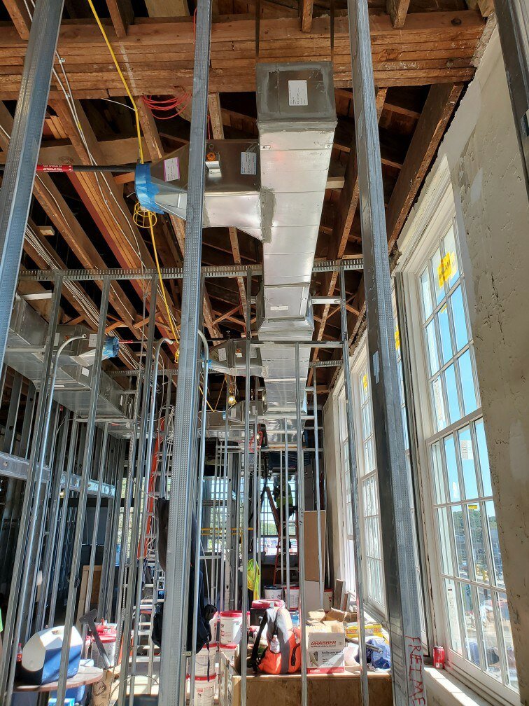 HVAC ductwork installation within metal framing during a renovation by Snyder Solutions LLC in Richmond, VA