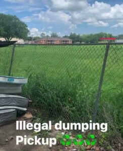 Clear Your Junk - Pearland, Houston, TX team picking up illegally dumped mattresses and debris from a fence line.