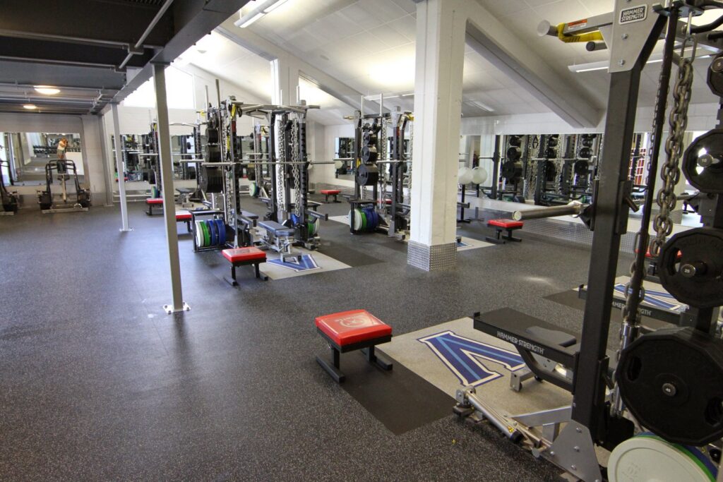 A spacious indoor weight room and gym facility, a completed installation project by Abacus Sports Installations, Ltd in Lancaster, PA.