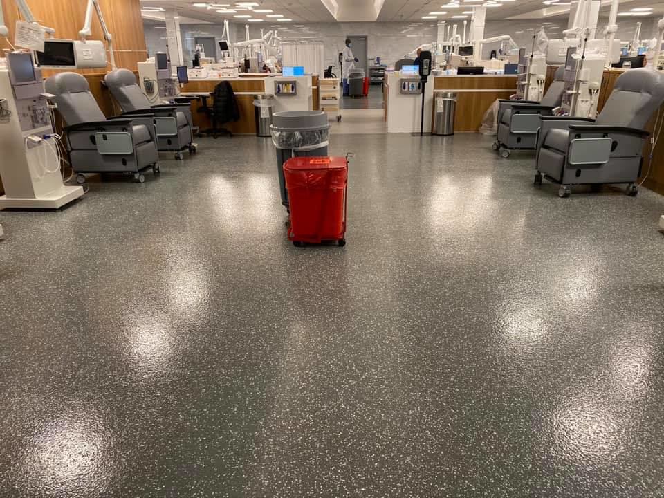 A newly installed industrial epoxy floor in a medical facility by Blendex Industrial Epoxy Floors in Lindenhurst, NY